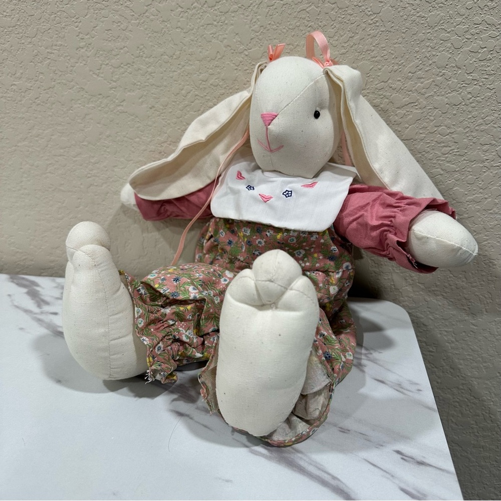 Vtg. 1980'S ABC Distributing FABRIC Floppy Eared Country Bunny Rabbit  #71224